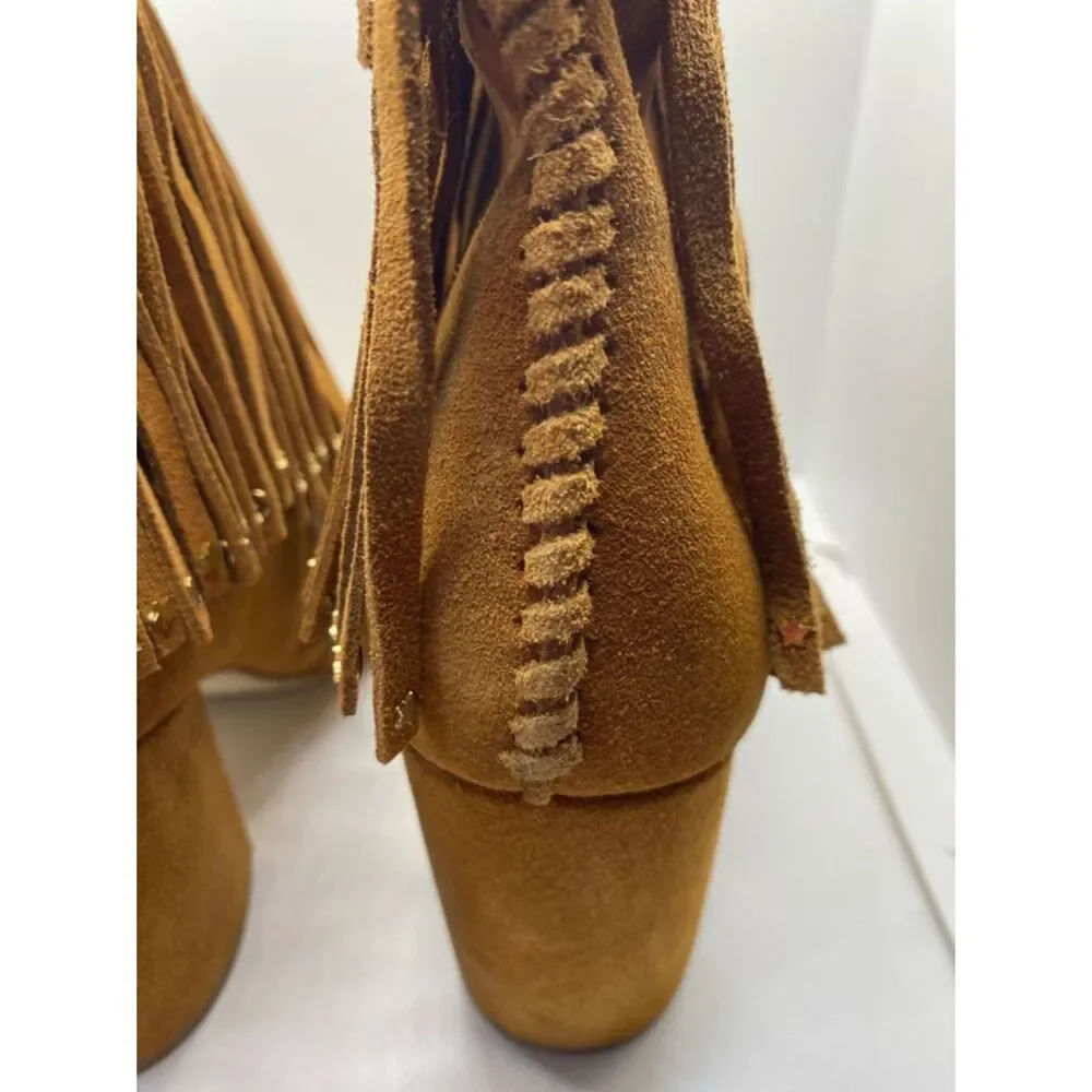 Free People Jeffrey Campbell Ankle Booties 9 Brown Fringe Suede Coastal Cowgirl